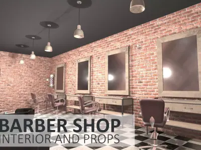 Barber shop - interior and props Low-poly 3D model
