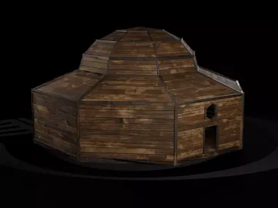 AAA Wooden Enterable Medieval Primal Thatched Cottage Hut 09 R Low-poly 3D model