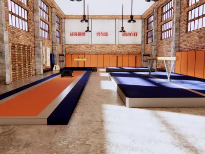 gymnasium gymnastics room with orange and flooring 3D model