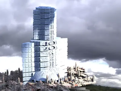 Sci-Fi Senators Building with city bellow 3D model