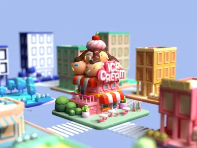 Cartoon candy City ice cream Low-poly 3D model Low-poly 3D model
