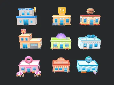 Building Pack Lowpoly Low-poly 3D model
