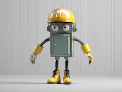 Construction Worker Robot Character Low-poly 3D model