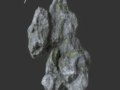Low poly Gray mossy rock Low-poly 3D model