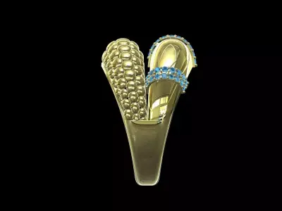 Bold Beaded Dome Bypass Ring 14K Gold 3D print model