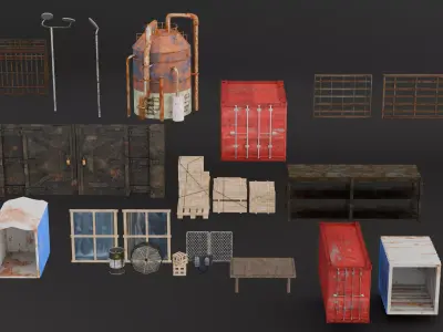 Industrial Hall and Warehouse Modular Level Pack Low-poly 3D model