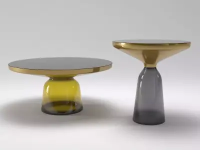 Bell two side tables with gold and glass tops 3D model
