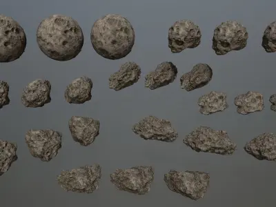Asteroid Set rock Low-poly 3D model