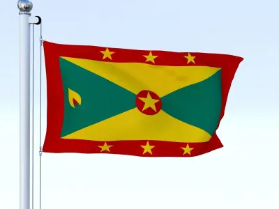 Animated Grenada Flag Low-poly 3D model