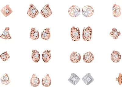 30 Women studs mesh Earrings 3dm stl 3mf obj  3D Model Pack