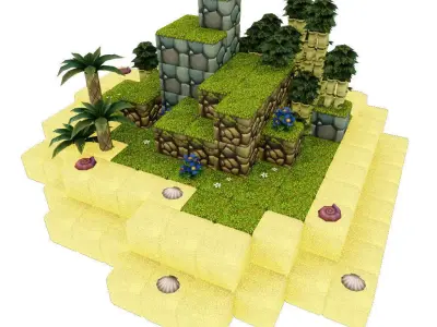 Cube World Level Building Set - Low Poly Hand Painted Low-poly 3D model