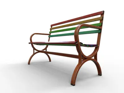 Old Street Bench Low-poly 3D model