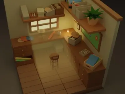 Interior-building hat craft room isometric 3D model Free 3D model