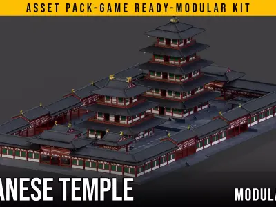 Modular Japanese Temple Kit Low-poly 3D model