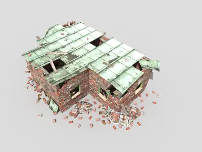 low poly destroyed building 3 Low-poly 3D model