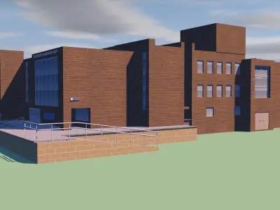 University brick building in middle of field Low-poly 3D model
