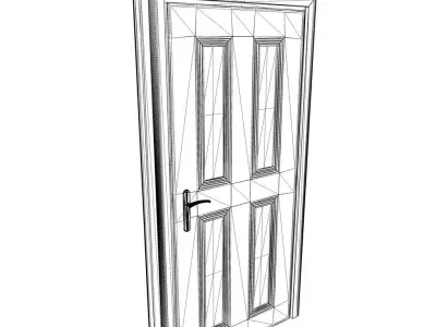 Four-Panel Frosted Glass Wooden Interior Door Low-poly 3D model