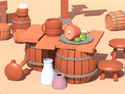 Wooden low-poly assets Low-poly 3D model