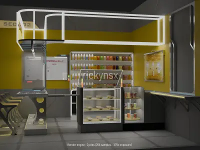 futuristic mini restaurants furniture pack Free 3D model
