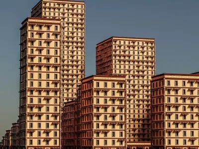 Stylized Apartments Buildings Package Low-poly 3D model