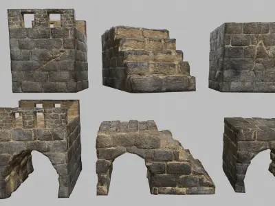 Stair Set of stone steps Low-poly 3D model