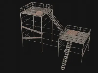 POST APO PLATFORM PIER IMPROVISED WATCHTOWER SCAFFOLDING PACK Low-poly 3D model