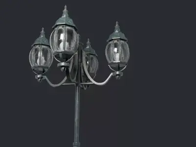 Rounded Street Lamp with quad stand 3D model