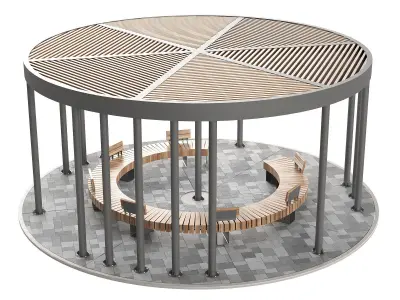 Set of pergolas gazebos canopies with swings benches 2 3D model