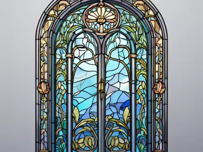 Art Nouveau Stained Glass Window Low-poly 3D model