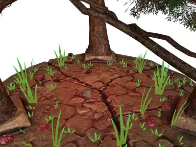 PBR Tree and Stone Low-poly 3D model