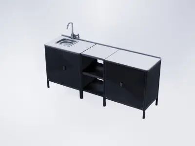 Low Poly Kitchen Cabinets with Built-in Sink  Interior  Model Free 3D model
