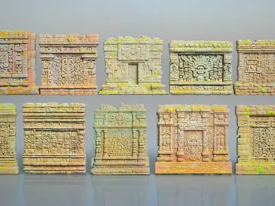 Low poly ruin Mayan Temple Walls - 240712 Low-poly 3D model