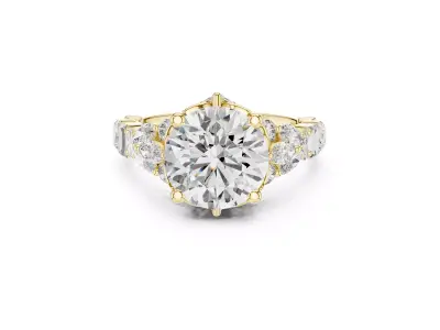 Round Diamond Statement Ring Side Stone Engagement Ring CAD 3DM 3D print model