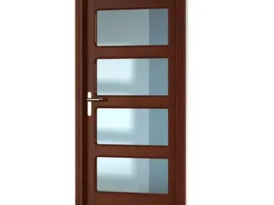 Brown Wooden Door With Glass Panels 3D model