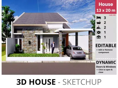 House 13x20m code 445- Sketchup 3D model 3D model 3D model