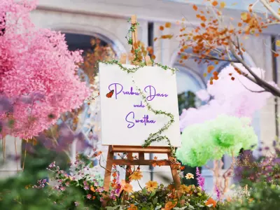 3D Floral Welcome Board in Garden Environment 3D model