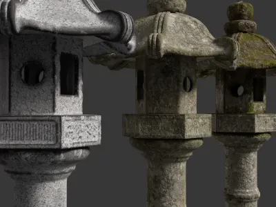 Japanese lantern - Stone lantern - Kasugadoro Low-poly 3D model