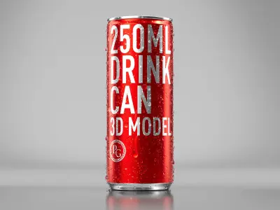 High Quality 250ml Drink Can with Droplets and Drips 3D model