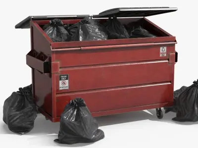 Garbage Dumpster with Garbage Bag 4 COLORS Low-poly 3D model