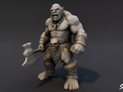 Ogre Warrior Attack Ready Statue Low-poly 3D model