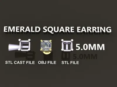 SQUARE EMERALD CUT 4 PRONG SOLITAIRE EARRING 5MM 3D print model