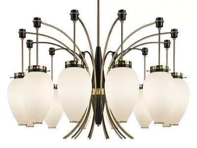 French 1960s Brass and White Glass Chandelier Low-poly 3D model