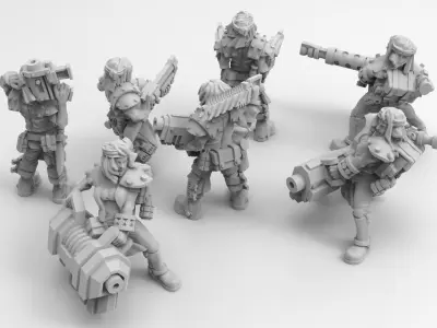 Female Miner Gang with Mixed weapons 3D print model