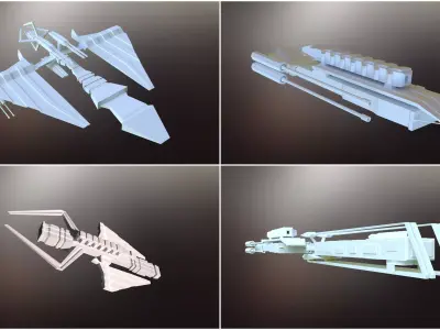 Sci-Fi War Spaceships collection Low-poly 3D model