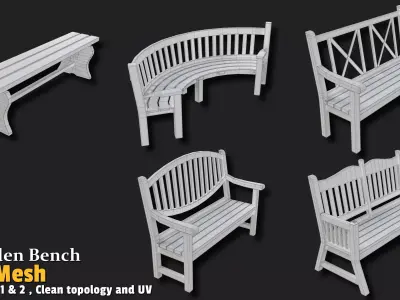 5 Wooden Bench  Base Mesh VOL01 Low-poly 3D model