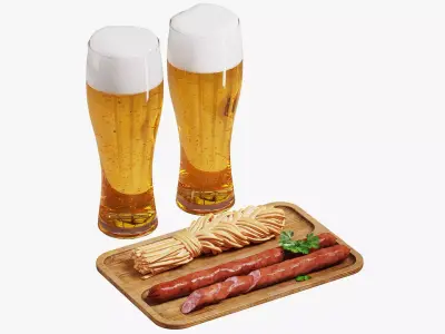 Beer set with hunting sausages 3D model