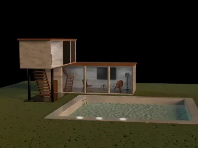4k realistic house with pool and stairs Free low-poly 3D model