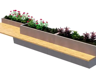 Modular Concrete Planter Bench Low-poly 3D model