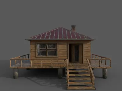 Abandoned Old Wooden House Low-Poly PBR Game Ready 3D Model Low-poly 3D model