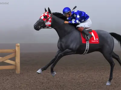  Running Black Racing Horse with Jokey 